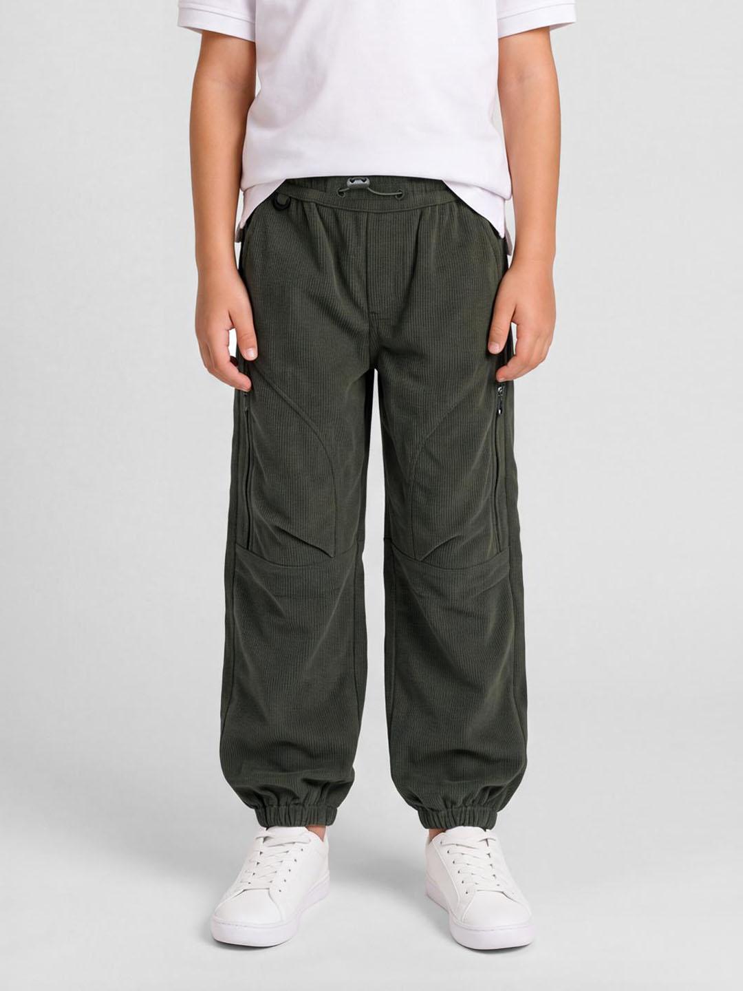Blue Giraffe Boys Green Solid Regular Fit Joggers