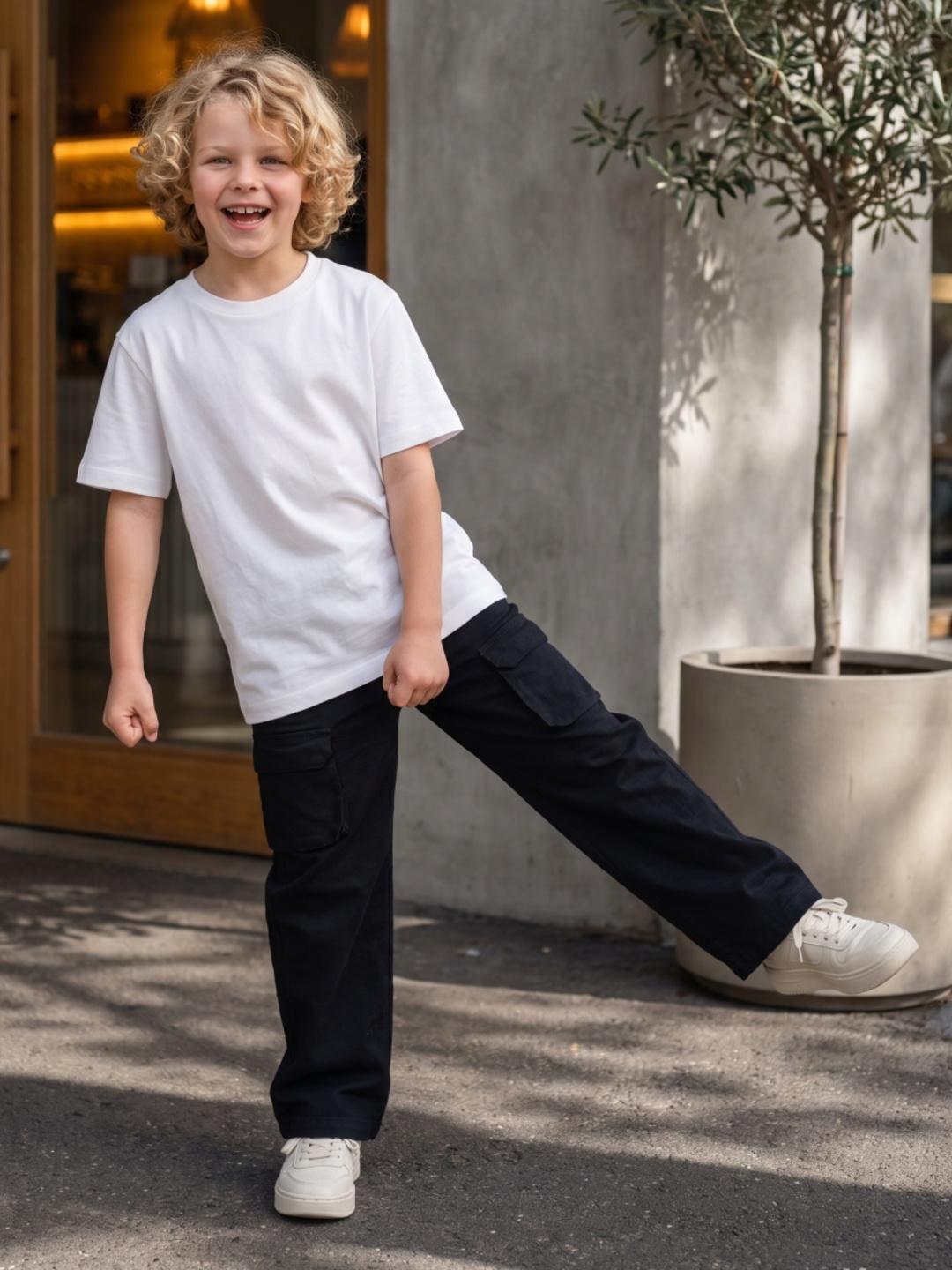 Blue Giraffe Boys Black Regular Fit Solid Trouser