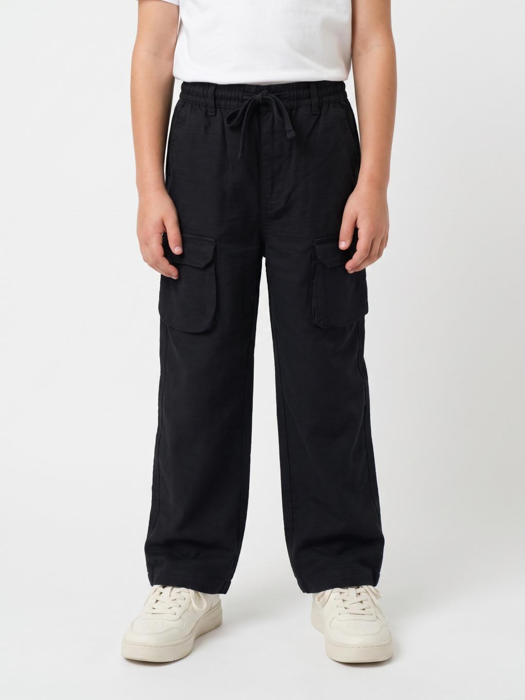 Blue Giraffe Boys Black Regular Fit Solid Trouser
