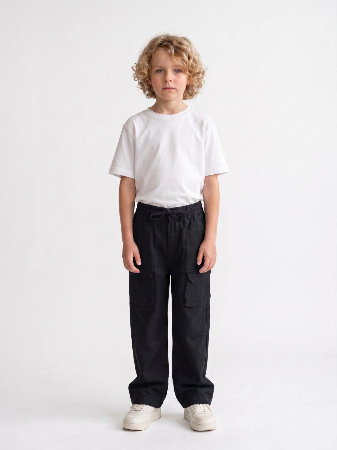 Blue Giraffe Boys Black Regular Fit Solid Trouser
