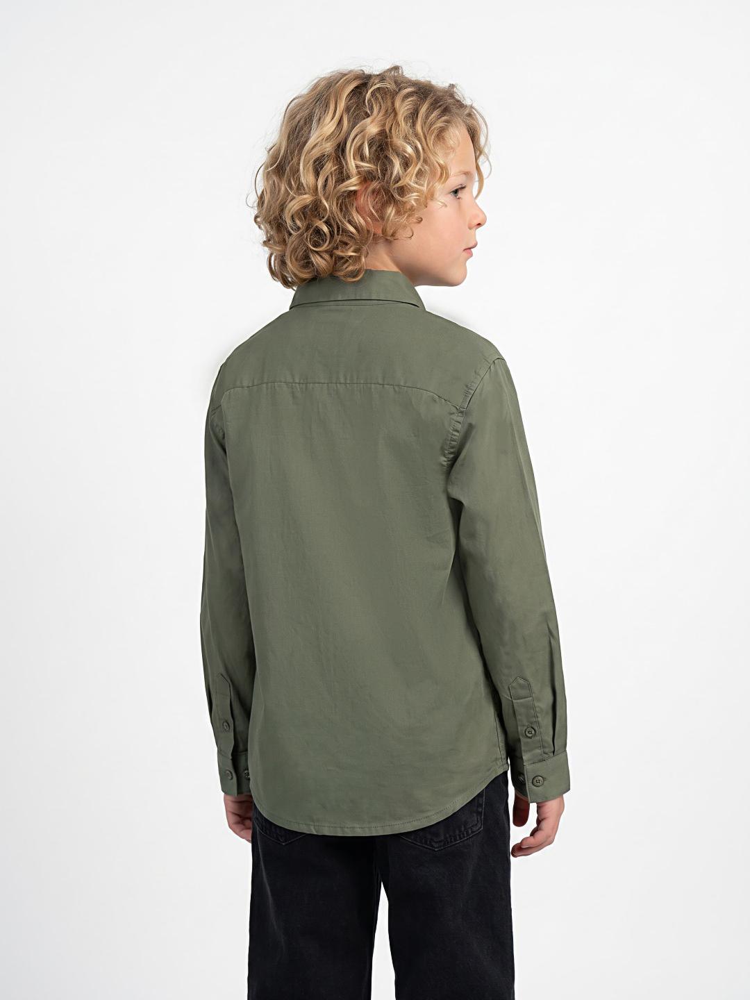 Blue Giraffe Boys Green Solid Regular Fit Cotton Shirt