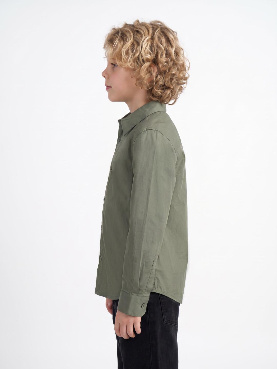Blue Giraffe Boys Green Solid Regular Fit Cotton Shirt