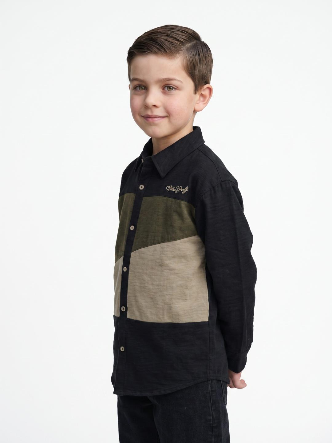 Blue Giraffe Boys Black Regular Fit Solid Shirt