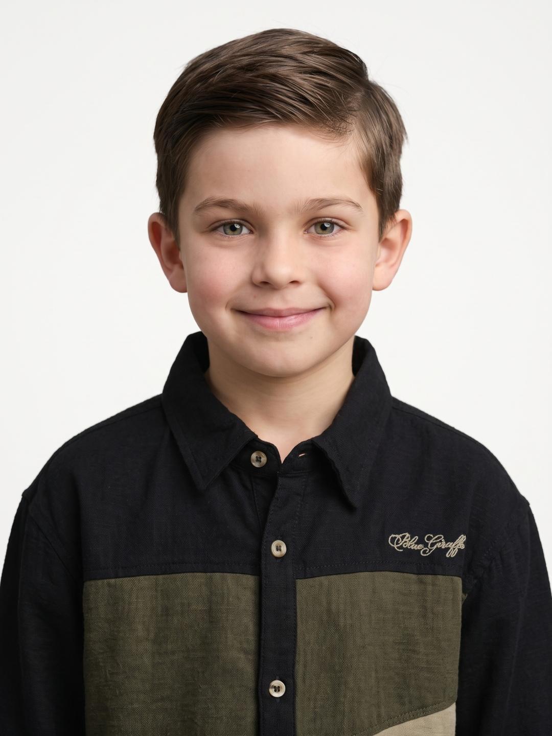 Blue Giraffe Boys Black Regular Fit Solid Shirt
