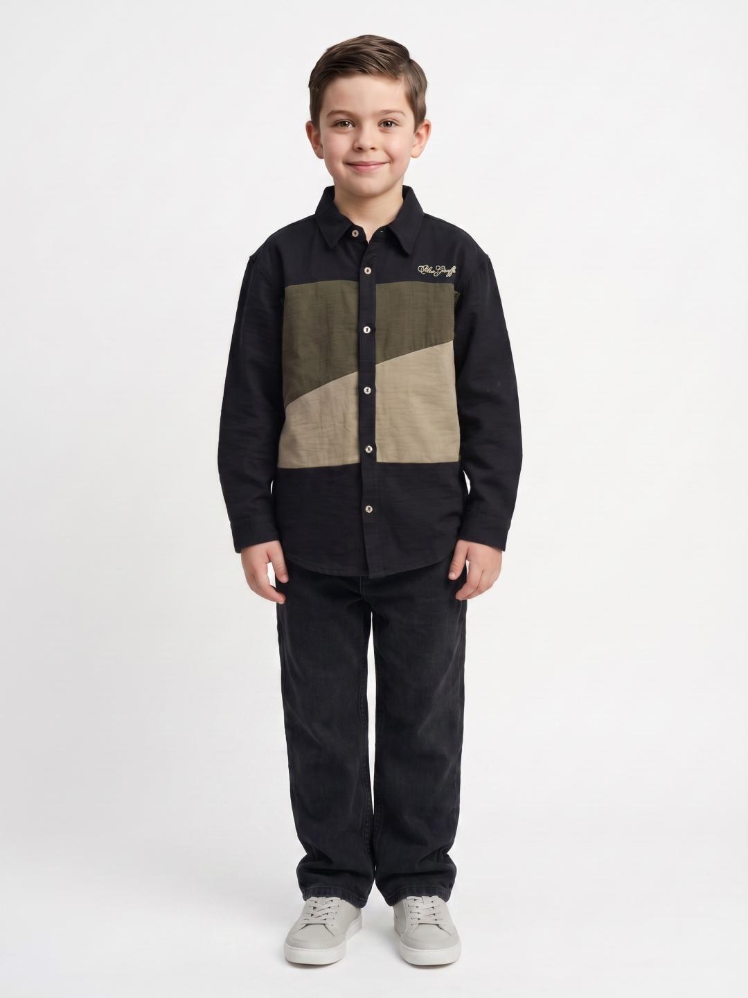 Blue Giraffe Boys Black Regular Fit Solid Shirt