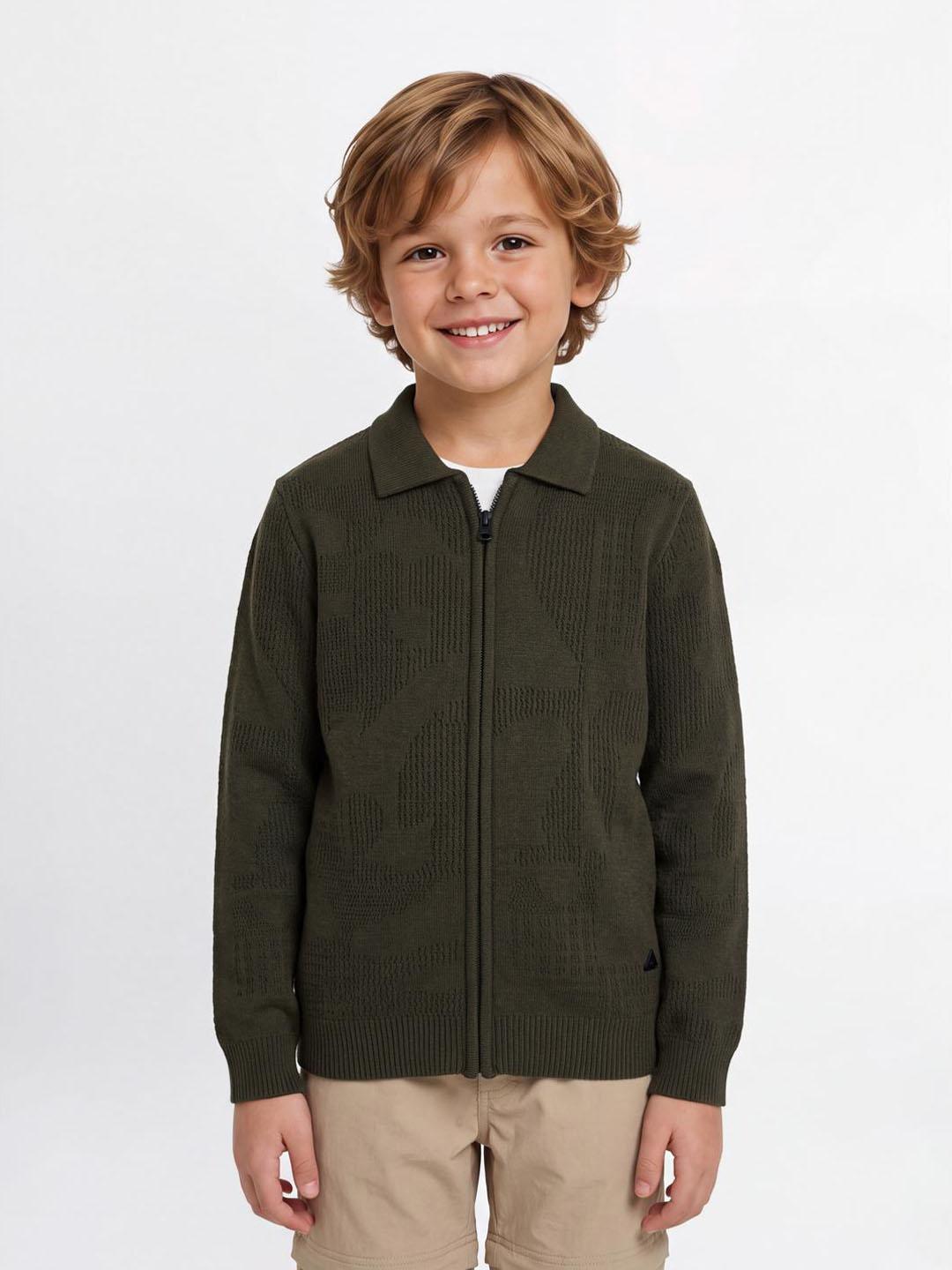 Blue Giraffe Boys Dark Green Solid Regular Fit Sweater