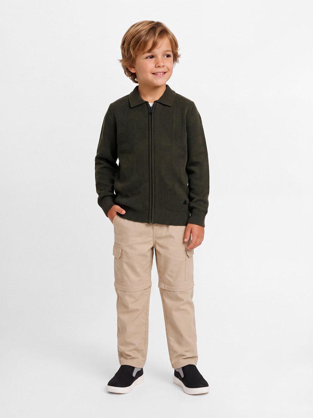 Blue Giraffe Boys Dark Green Solid Regular Fit Sweater