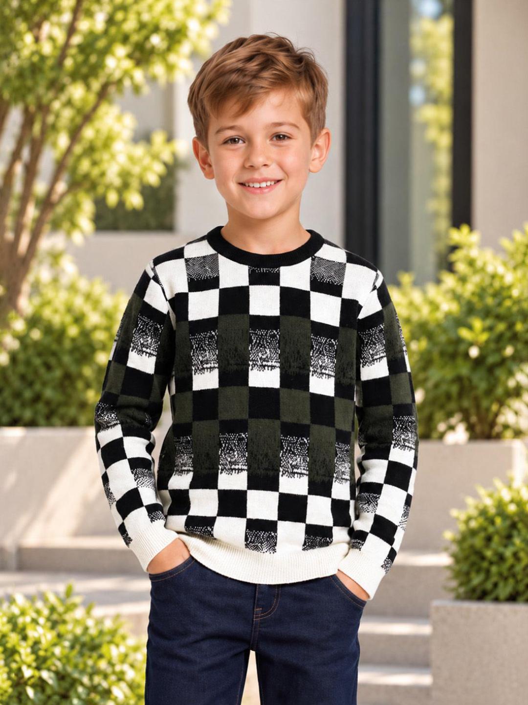 Blue Giraffe Boys Multicolor Check Regular Fit Sweater