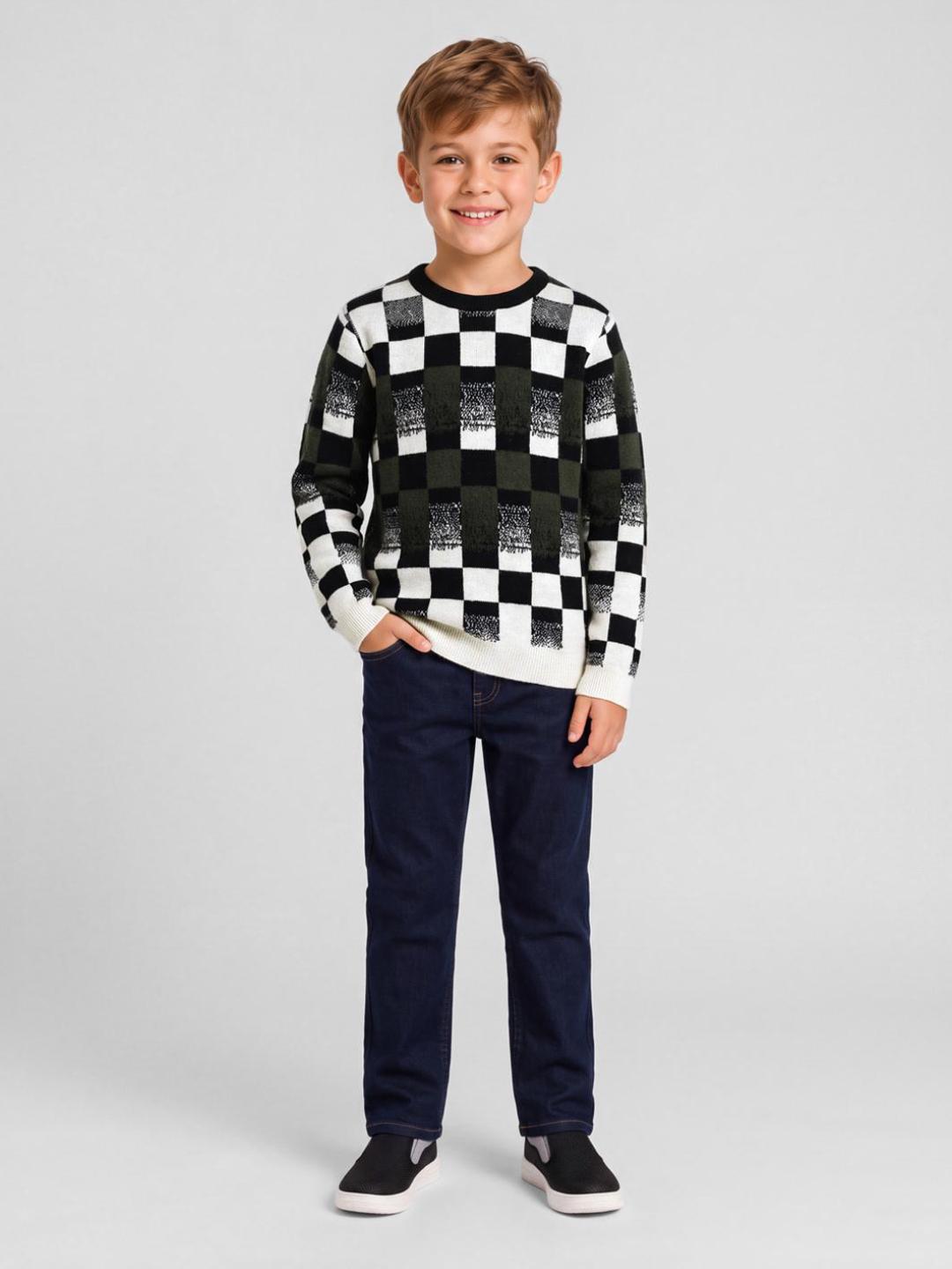 Blue Giraffe Boys Multicolor Check Regular Fit Sweater