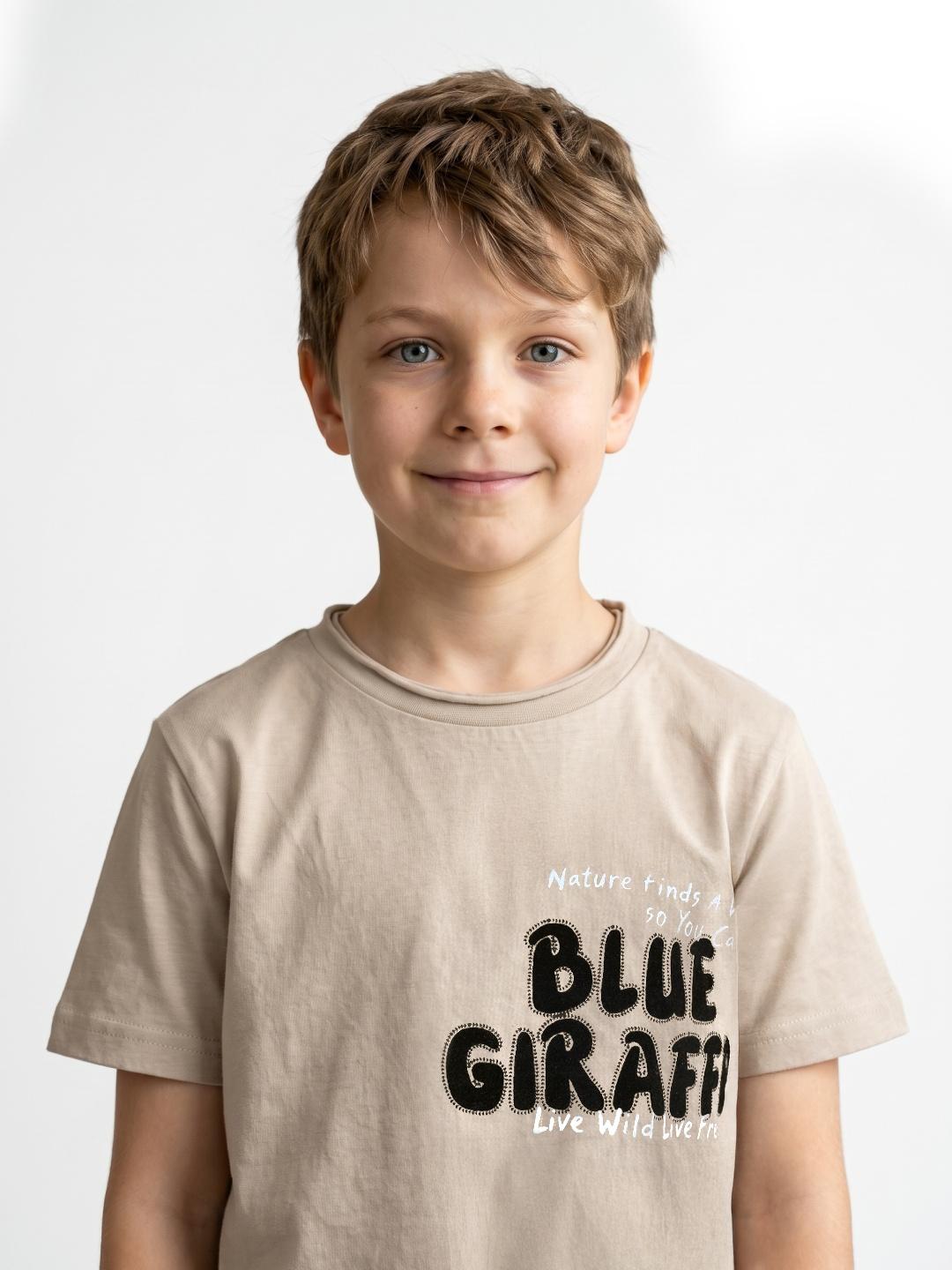 Blue Giraffe Boys Beige Boxy Fit Printed Tshirt