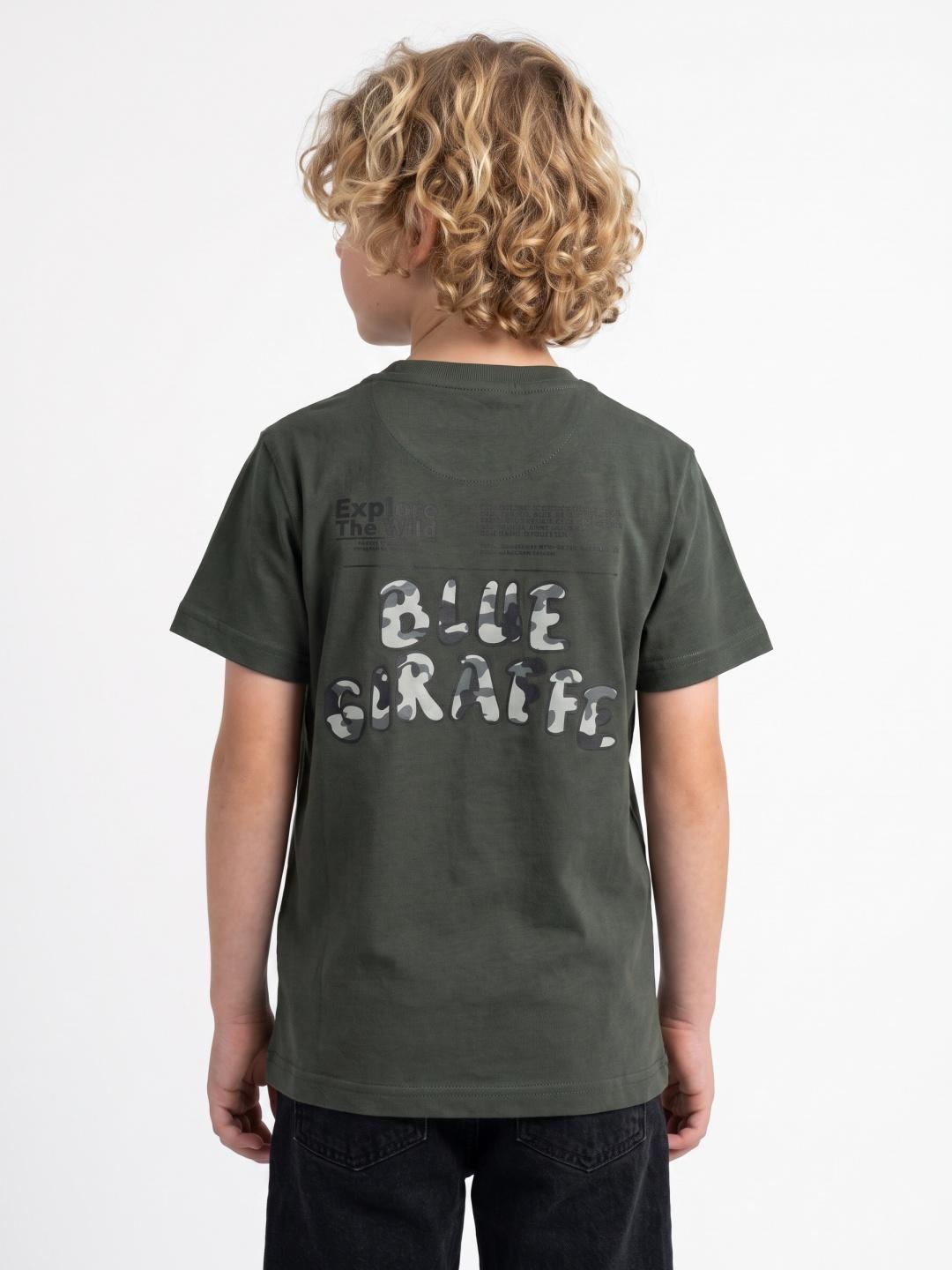 Blue Giraffe Boys Green Regular Fit Printed Tshirt