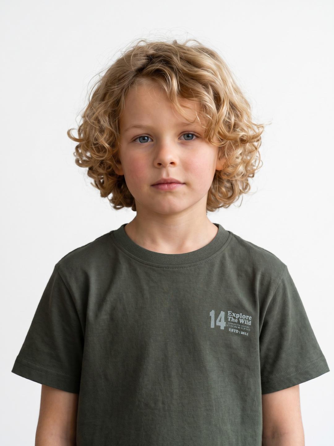 Blue Giraffe Boys Green Regular Fit Printed Tshirt