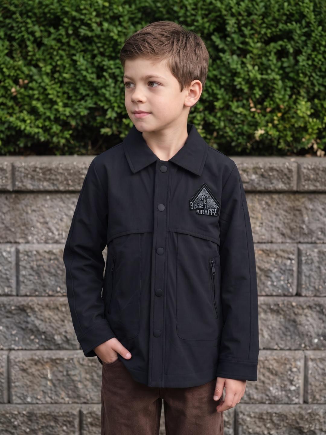 Blue Giraffe Boys Charcoal Grey Regular Fit Solid Jacket