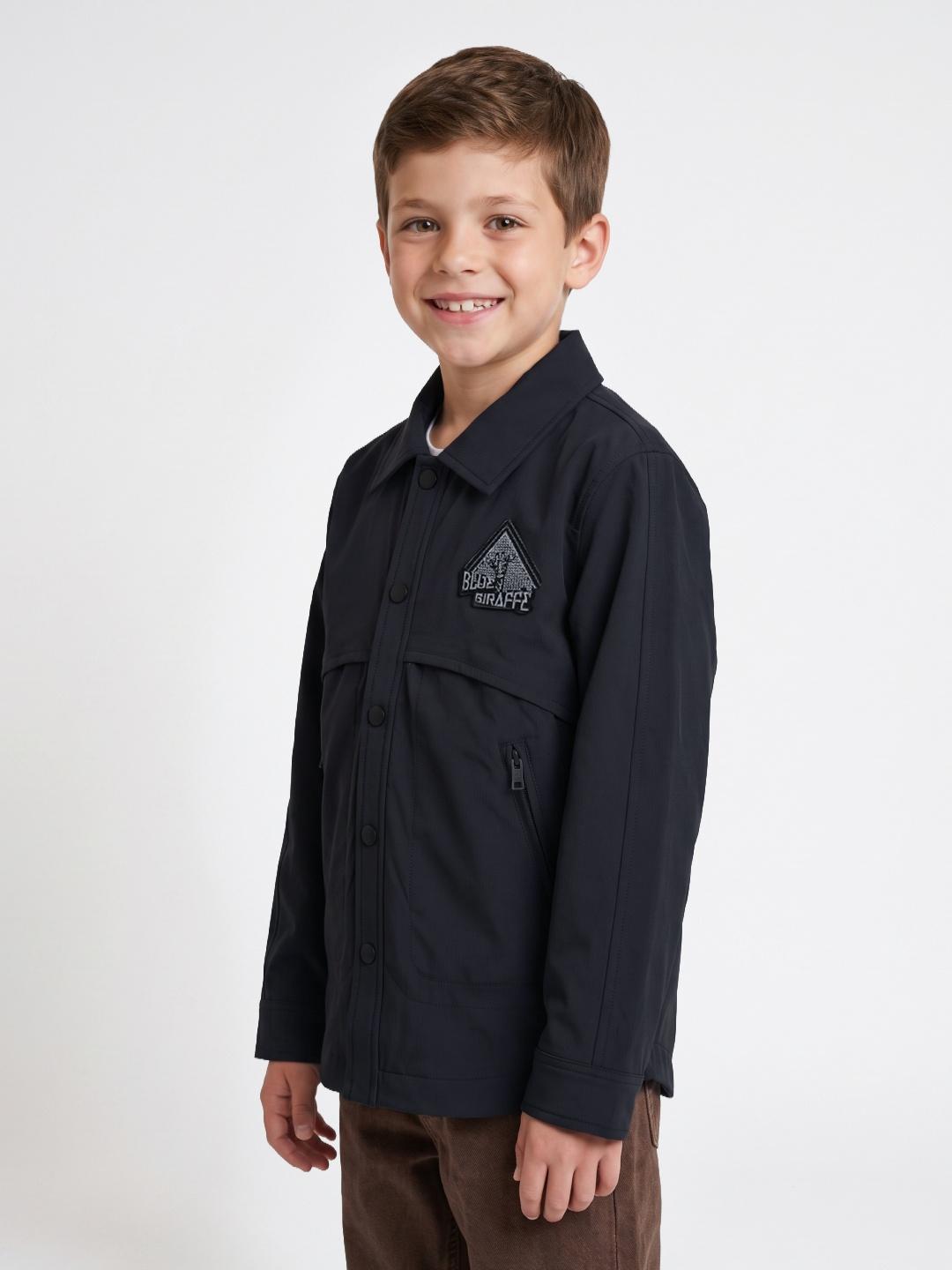Blue Giraffe Boys Charcoal Grey Regular Fit Solid Jacket