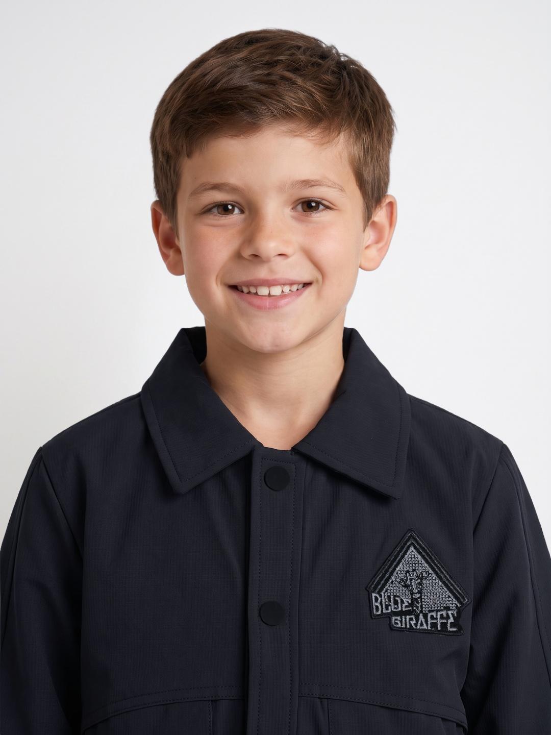 Blue Giraffe Boys Charcoal Grey Regular Fit Solid Jacket