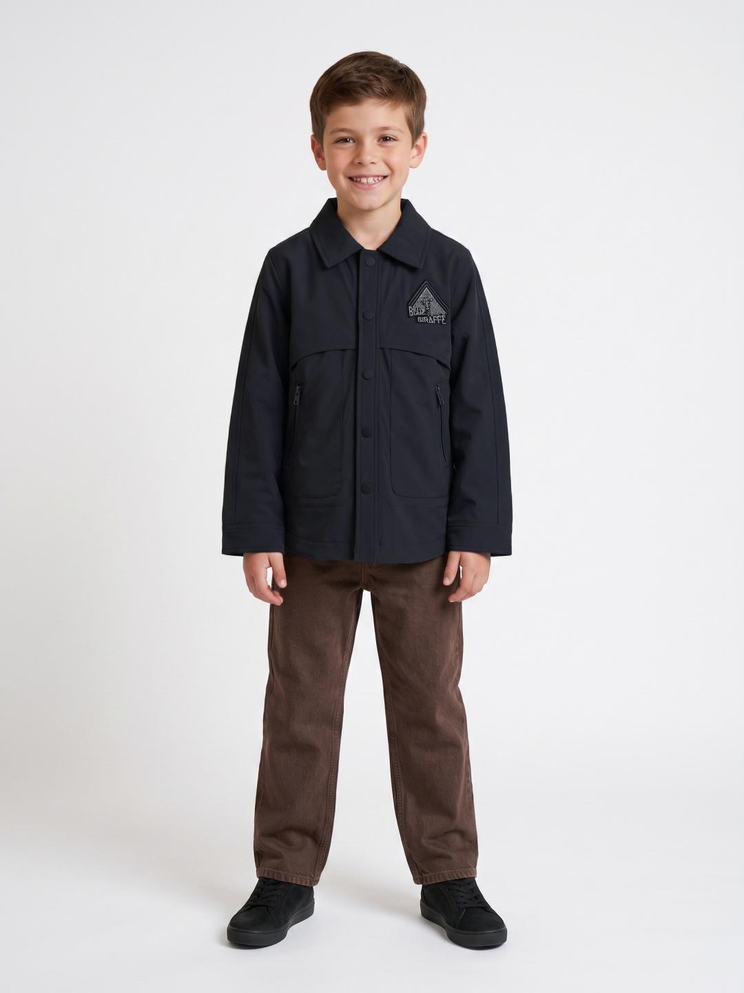 Blue Giraffe Boys Charcoal Grey Regular Fit Solid Jacket