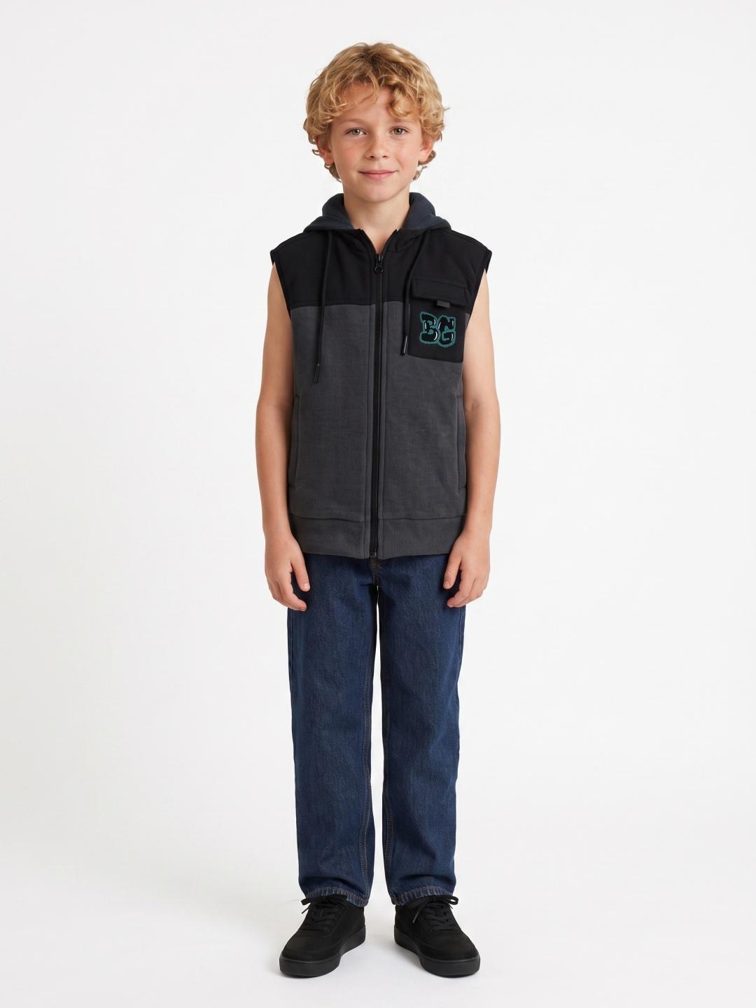 Blue Giraffe Boys Charcoal Grey Regular Fit Colorblock Jacket