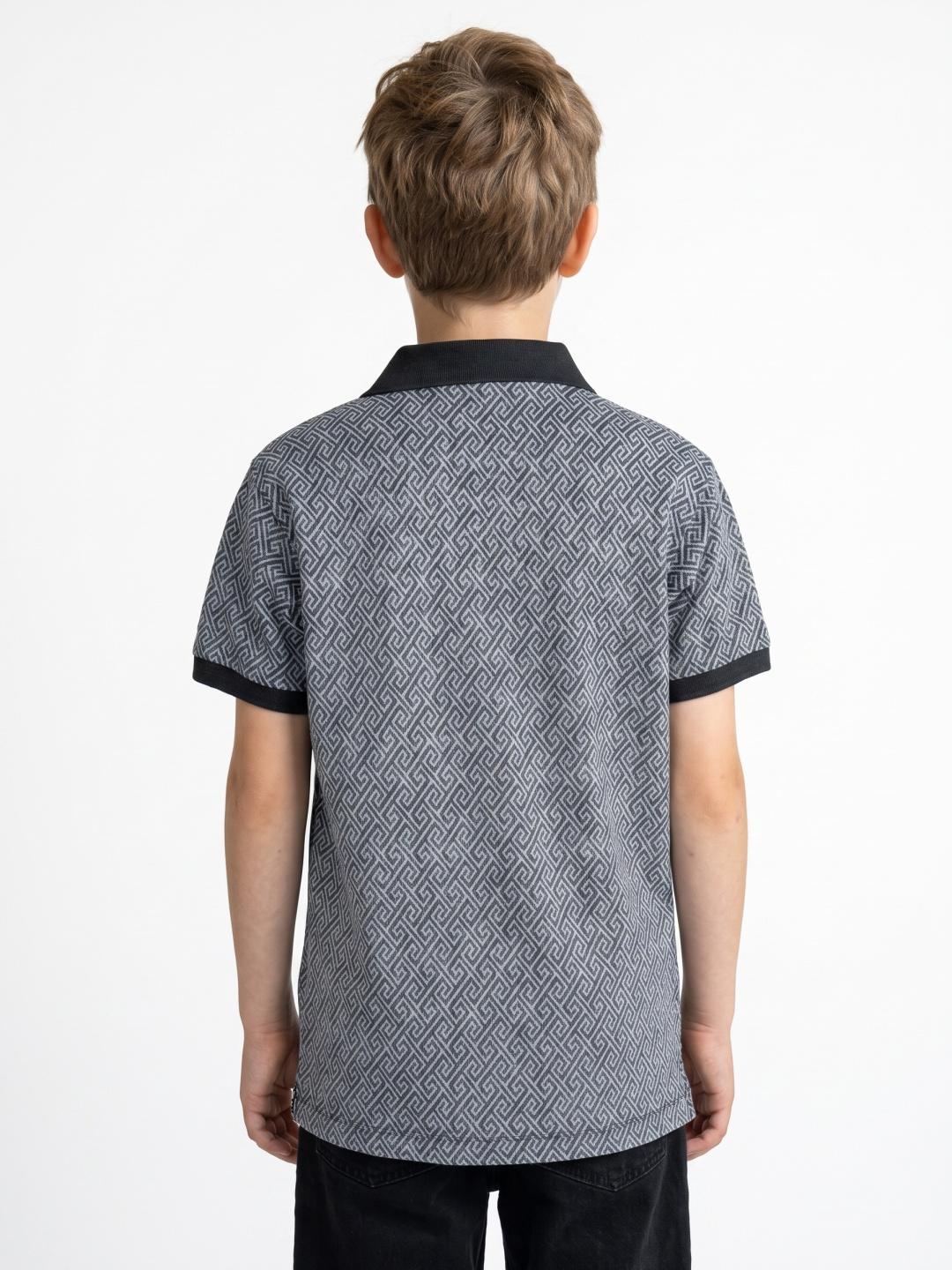 Blue Giraffe Boys Grey Regular Fit Striped Polo Tshirt