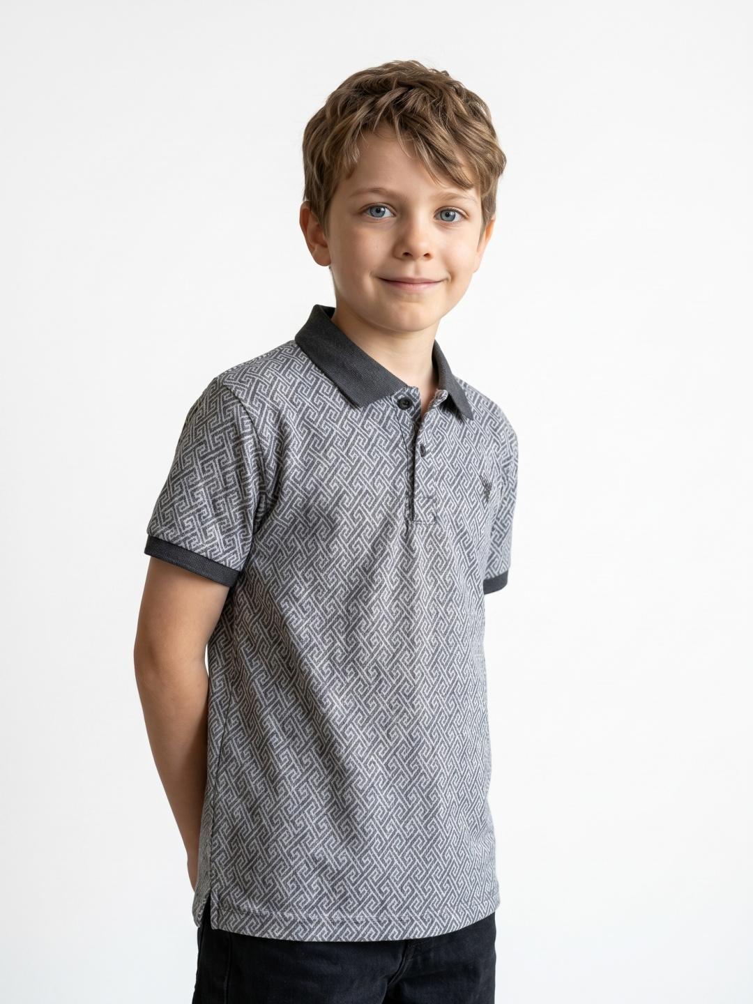 Blue Giraffe Boys Grey Regular Fit Striped Polo Tshirt