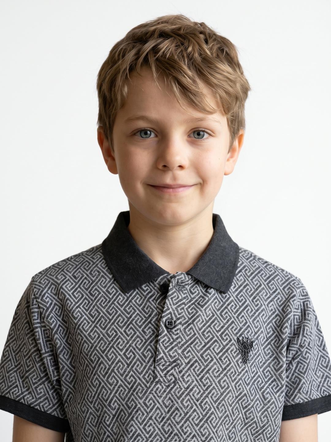 Blue Giraffe Boys Grey Regular Fit Striped Polo Tshirt