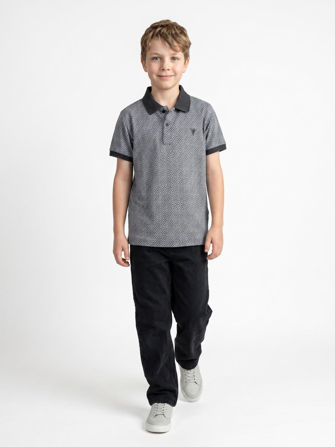 Blue Giraffe Boys Grey Regular Fit Striped Polo Tshirt