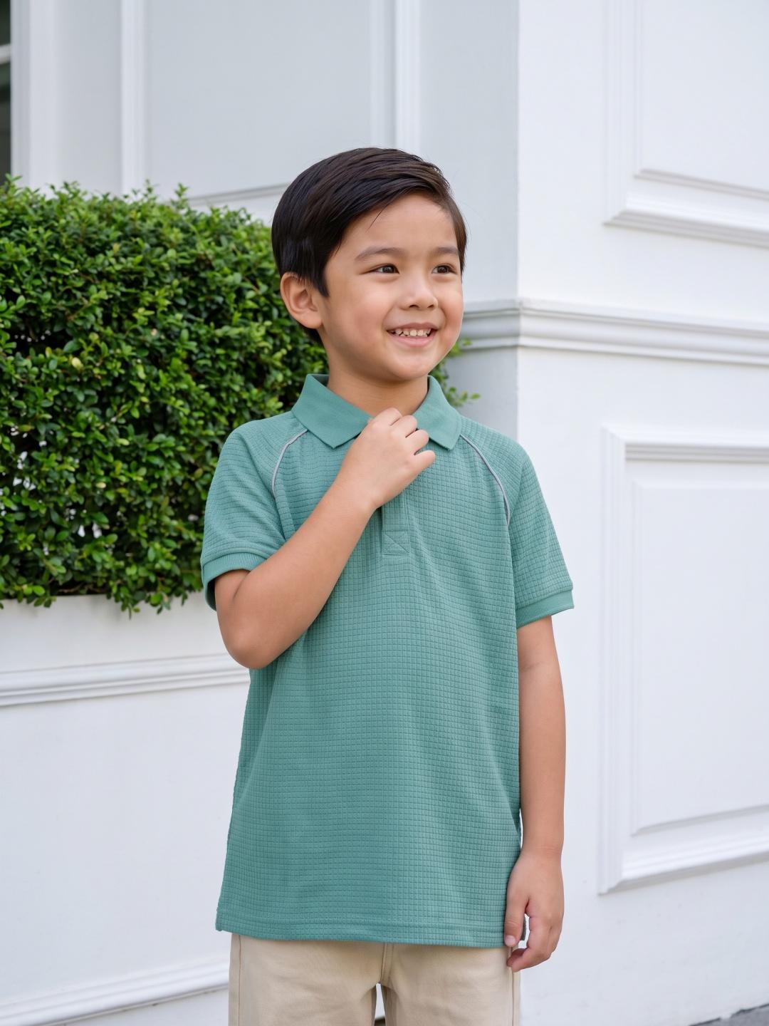 Blue Giraffe Boys Mint Green Solid Regular Fit Cotton Polo T-Shirt