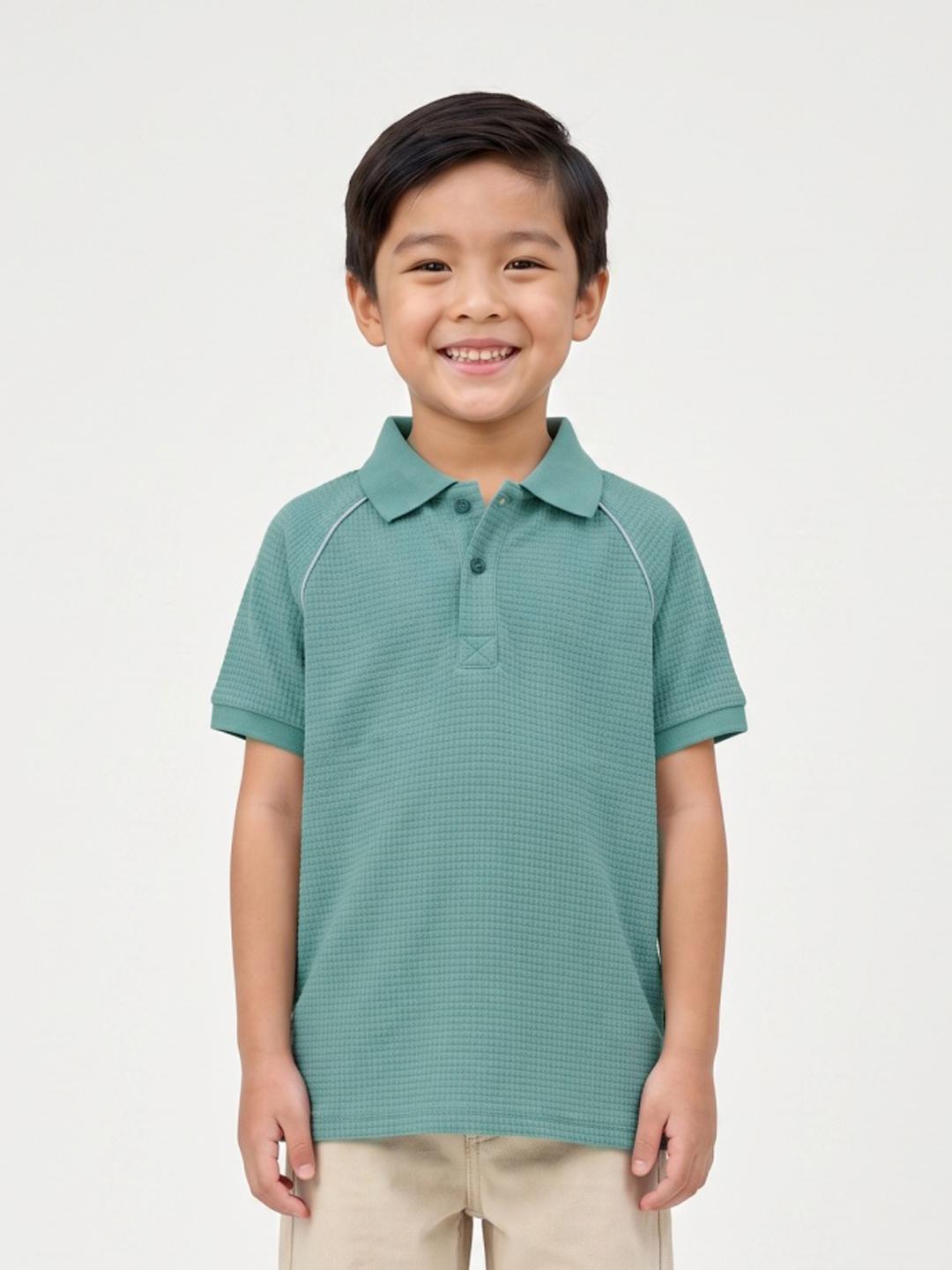 Blue Giraffe Boys Mint Green Solid Regular Fit Cotton Polo T-Shirt