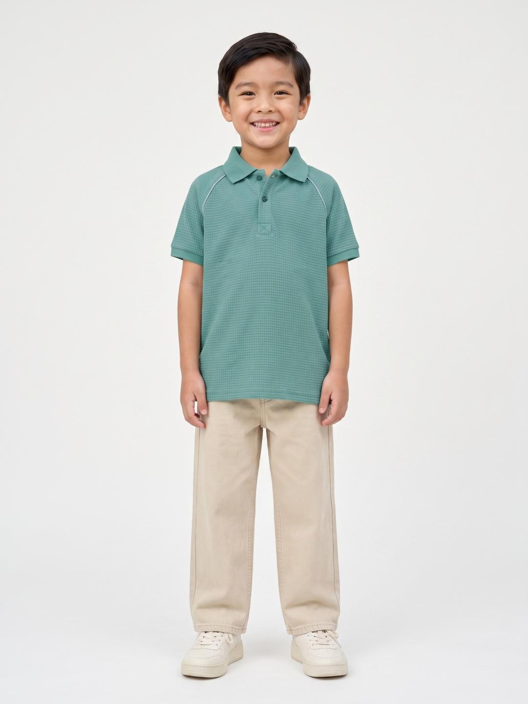 Blue Giraffe Boys Mint Green Solid Regular Fit Cotton Polo T-Shirt