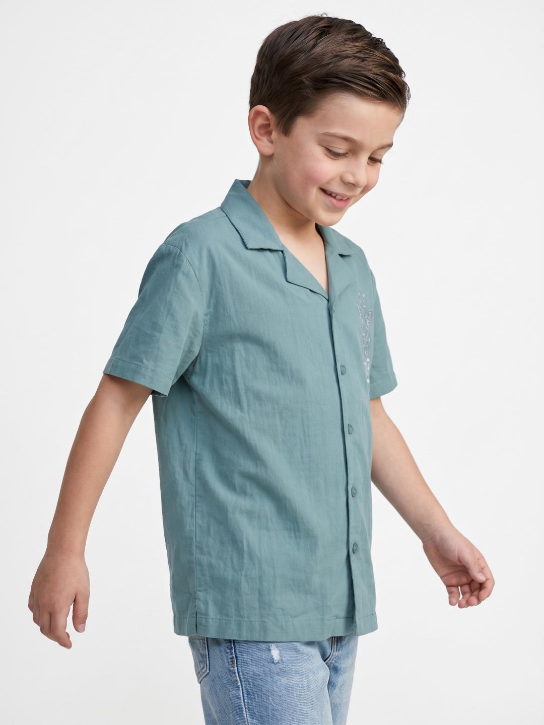 Blue Giraffe Boys Green Regular Fit Solid Shirt