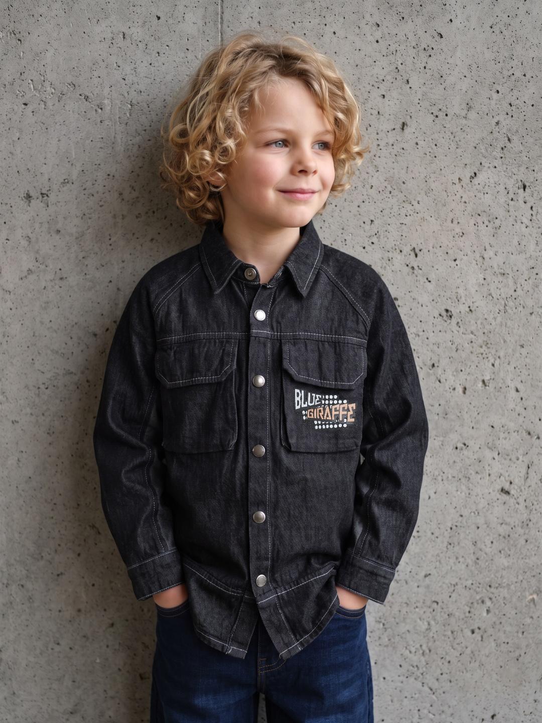 Blue Giraffe Boys Grey Loose Fit Solid Shacket