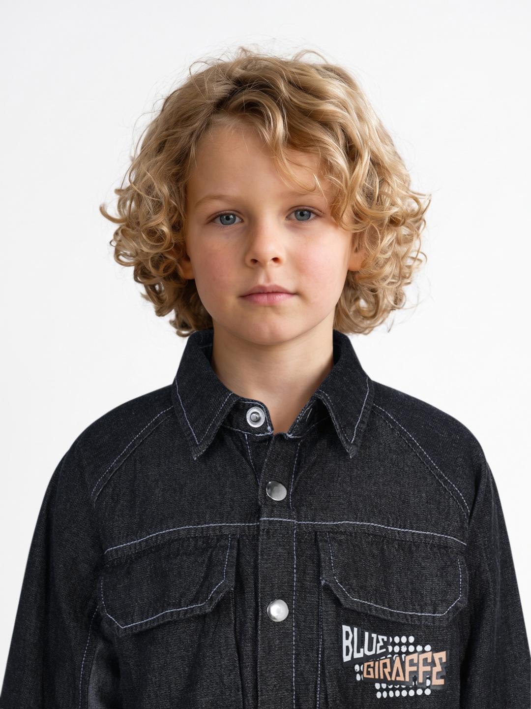 Blue Giraffe Boys Grey Loose Fit Solid Shacket
