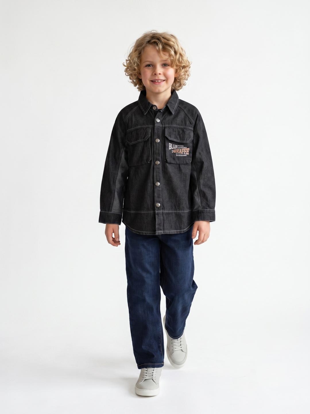 Blue Giraffe Boys Grey Loose Fit Solid Shacket