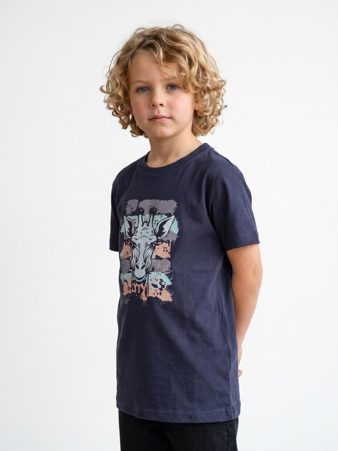 Blue Giraffe Boys Navy Blue Regular Fit Printed Tshirt