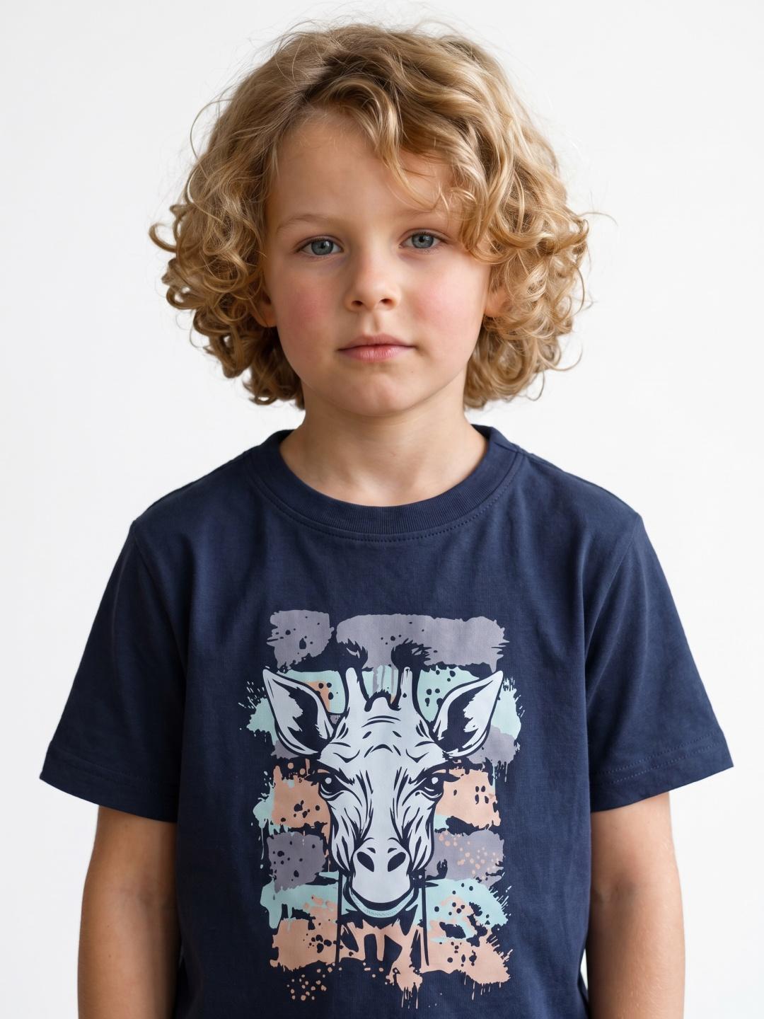 Blue Giraffe Boys Navy Blue Regular Fit Printed Tshirt