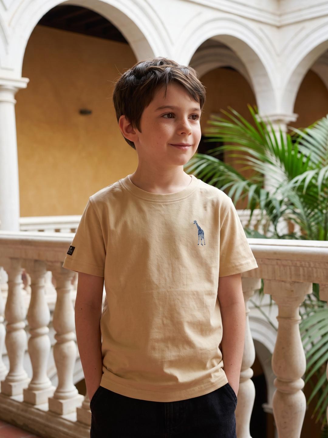 Blue Giraffe Boys Yellow Regular Fit Solid Tshirt