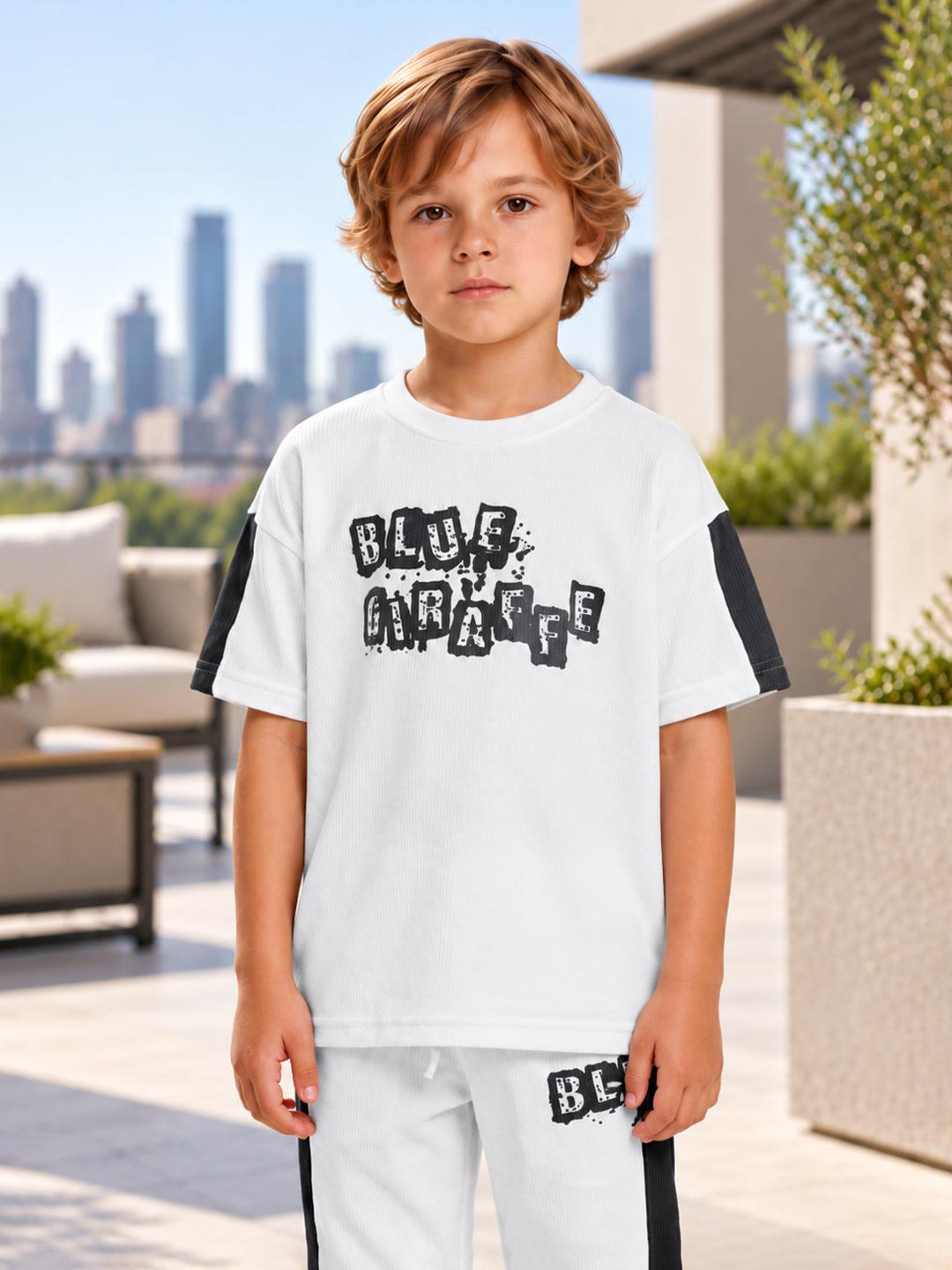 Blue Giraffe Boys Cream Graphic Boxy Fit T-Shirt