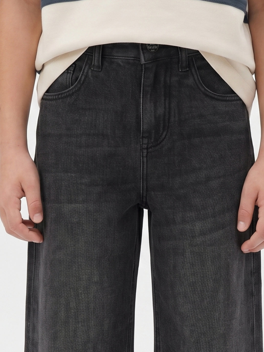 Blue Giraffe Black Straight Fit Solid Boys Jeans