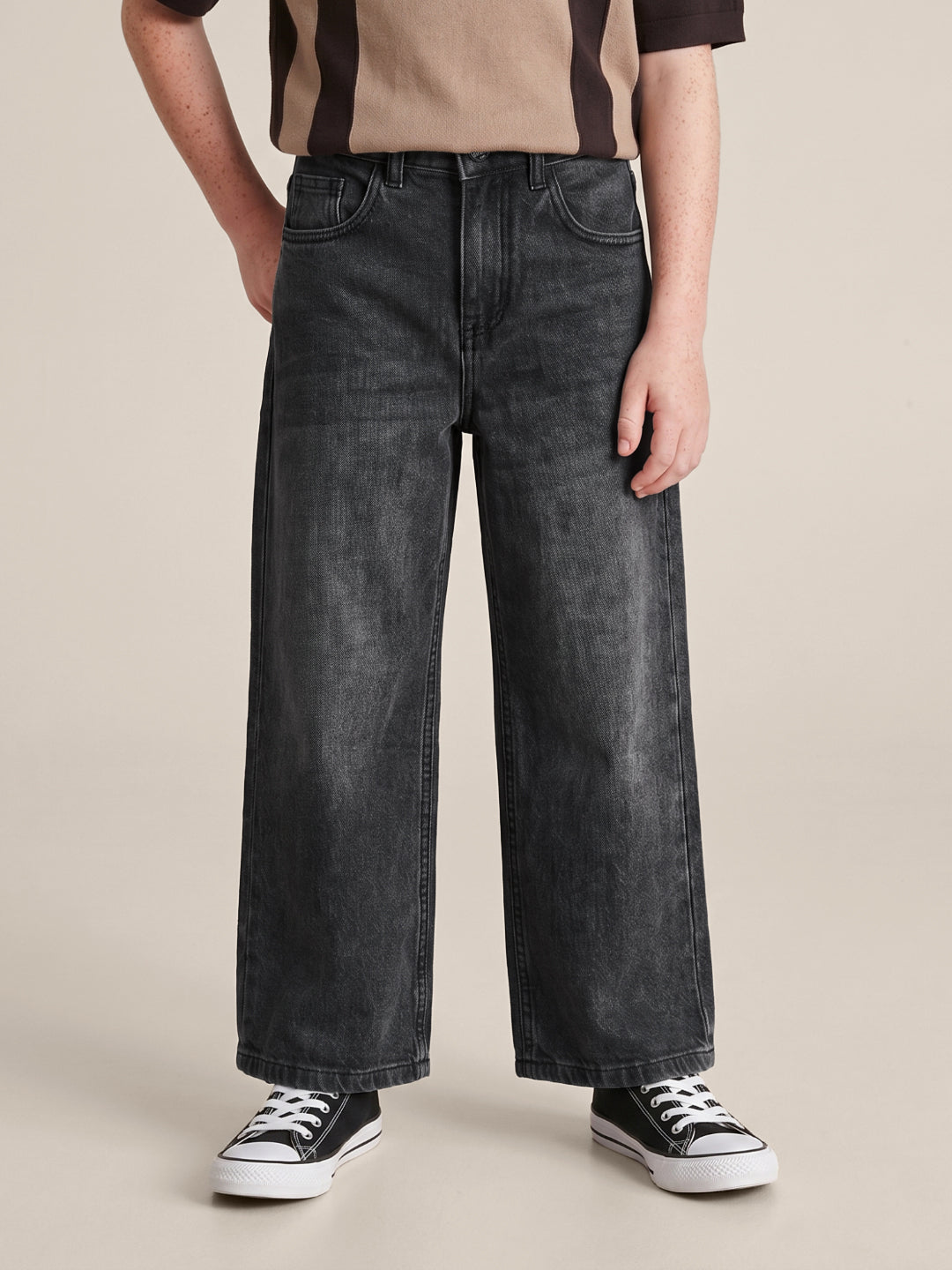 Blue Giraffe Grey Straight Fit Solid Boys Jeans