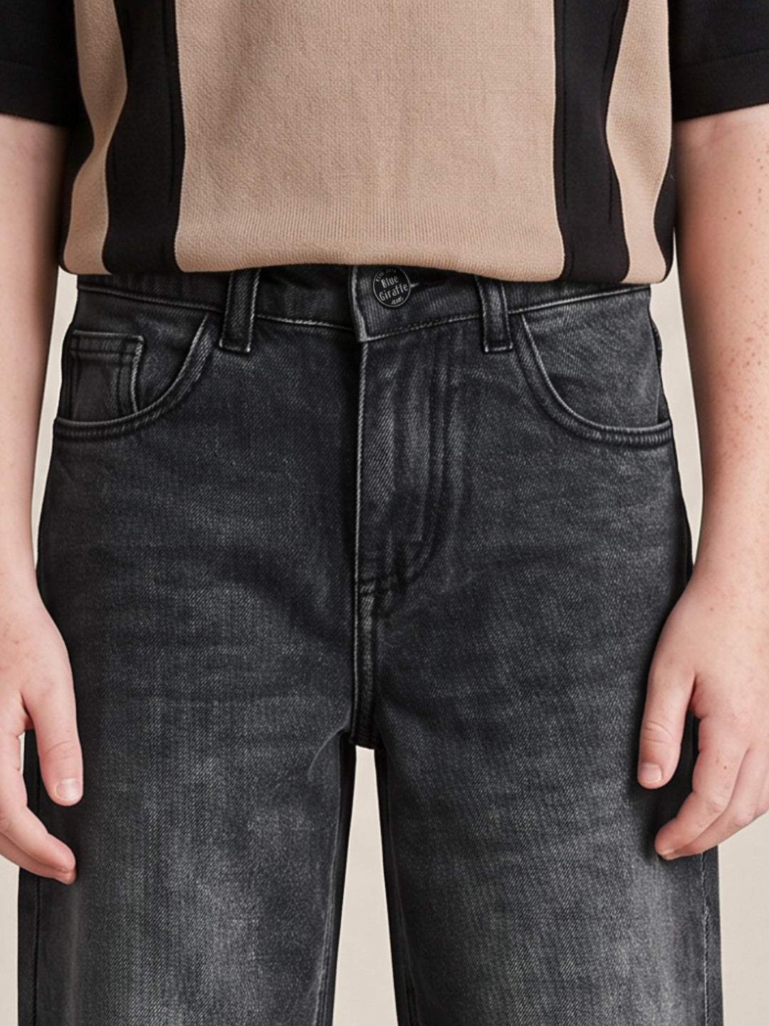 Blue Giraffe Grey Straight Fit Solid Boys Jeans