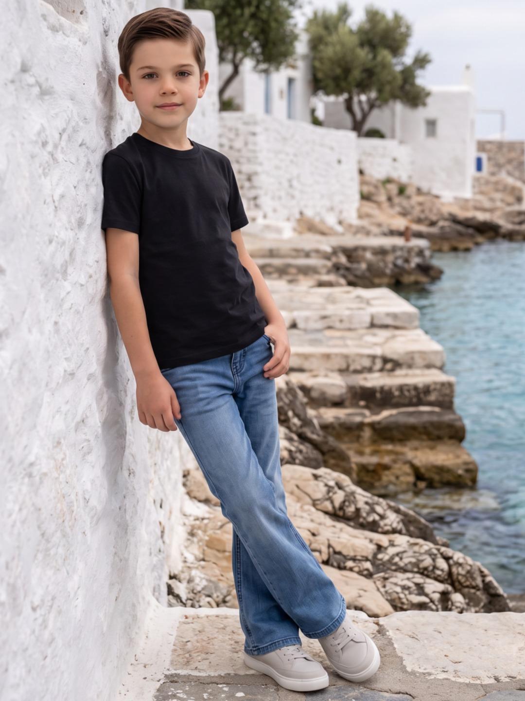 Blue Giraffe Boys Blue Solid Bootcut Fit Jeans