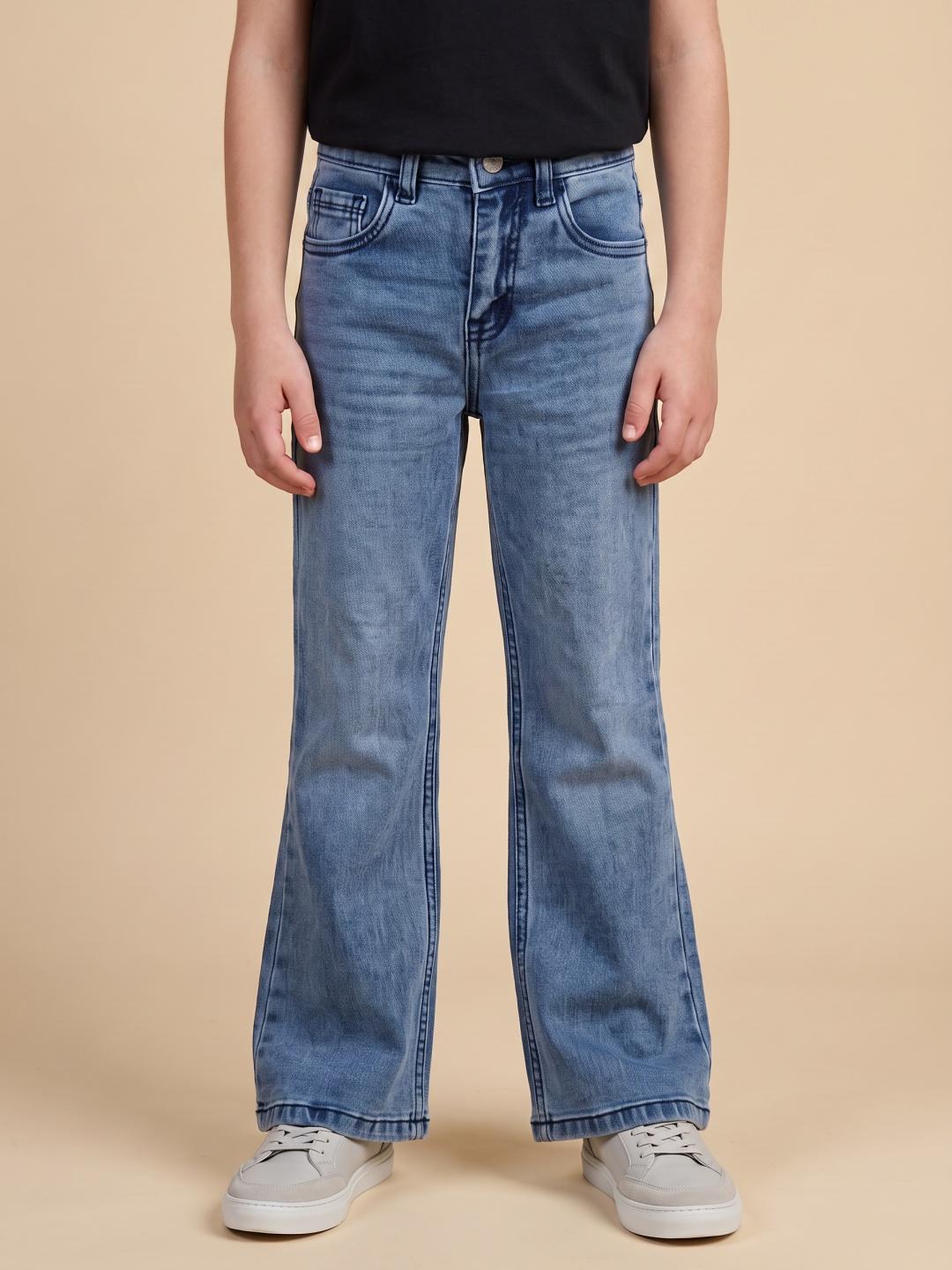 Blue Giraffe Boys Blue Solid Bootcut Fit Jeans