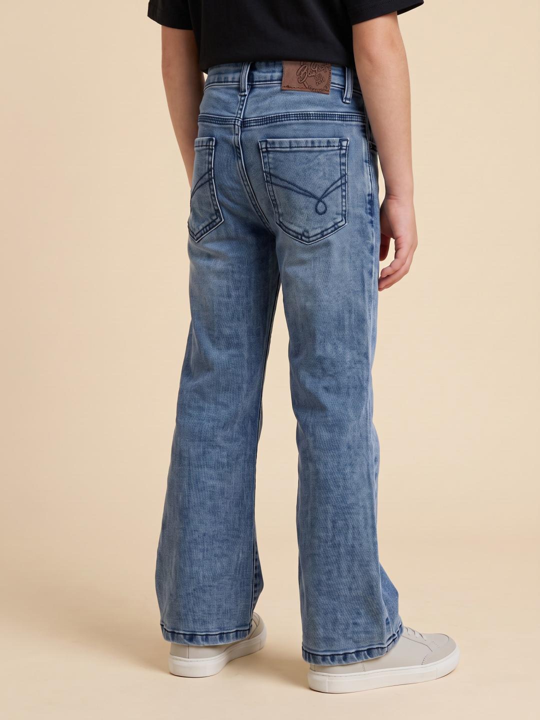 Blue Giraffe Boys Blue Solid Bootcut Fit Jeans