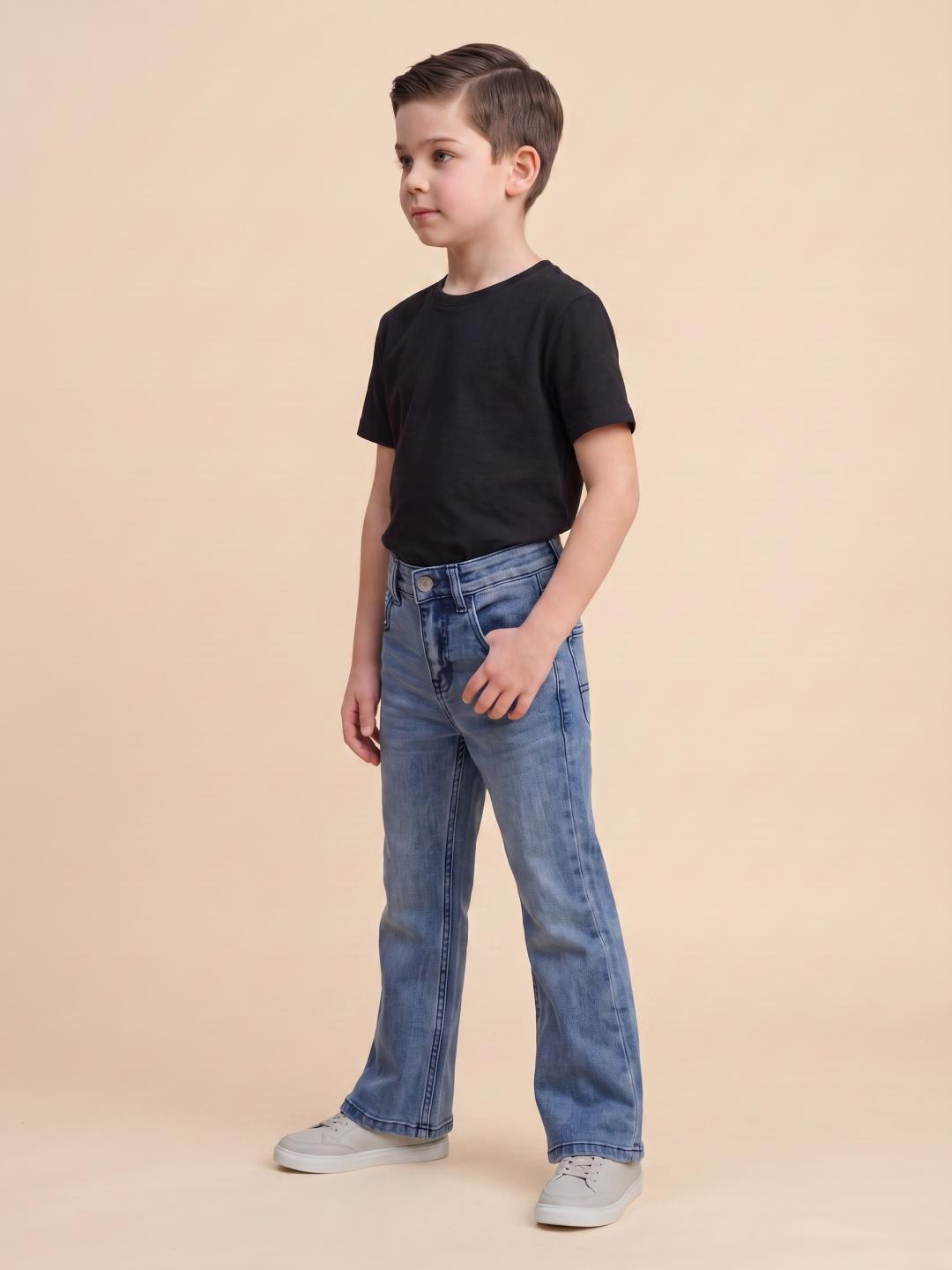 Blue Giraffe Boys Blue Solid Bootcut Fit Jeans
