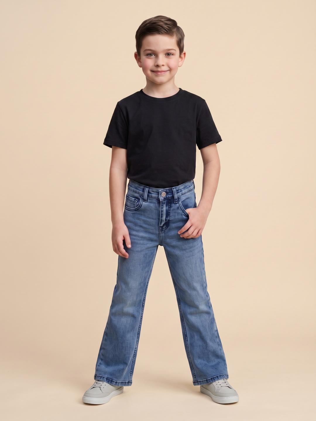 Blue Giraffe Boys Blue Solid Bootcut Fit Jeans