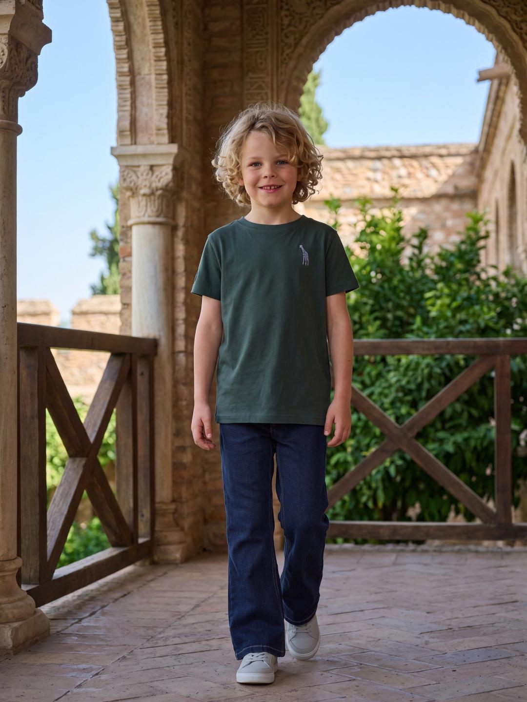 Blue Giraffe Boys Blue Bootcut Stretchable Solid Jeans