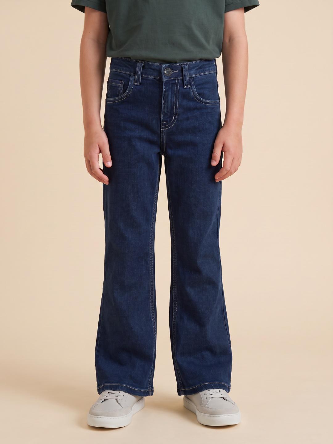 Blue Giraffe Boys Blue Bootcut Stretchable Solid Jeans