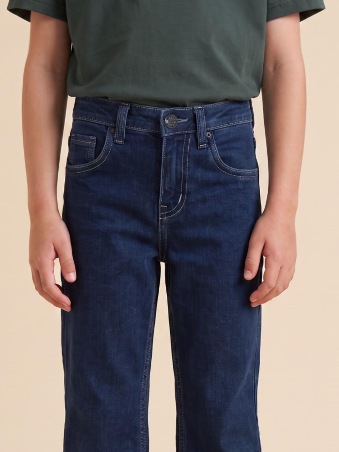 Blue Giraffe Boys Blue Bootcut Stretchable Solid Jeans