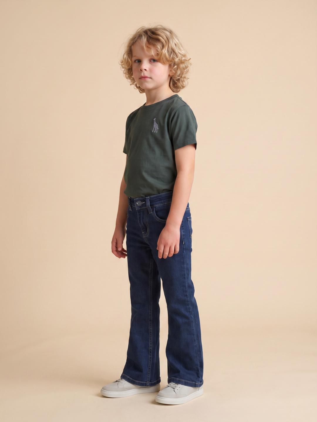 Blue Giraffe Boys Blue Bootcut Stretchable Solid Jeans