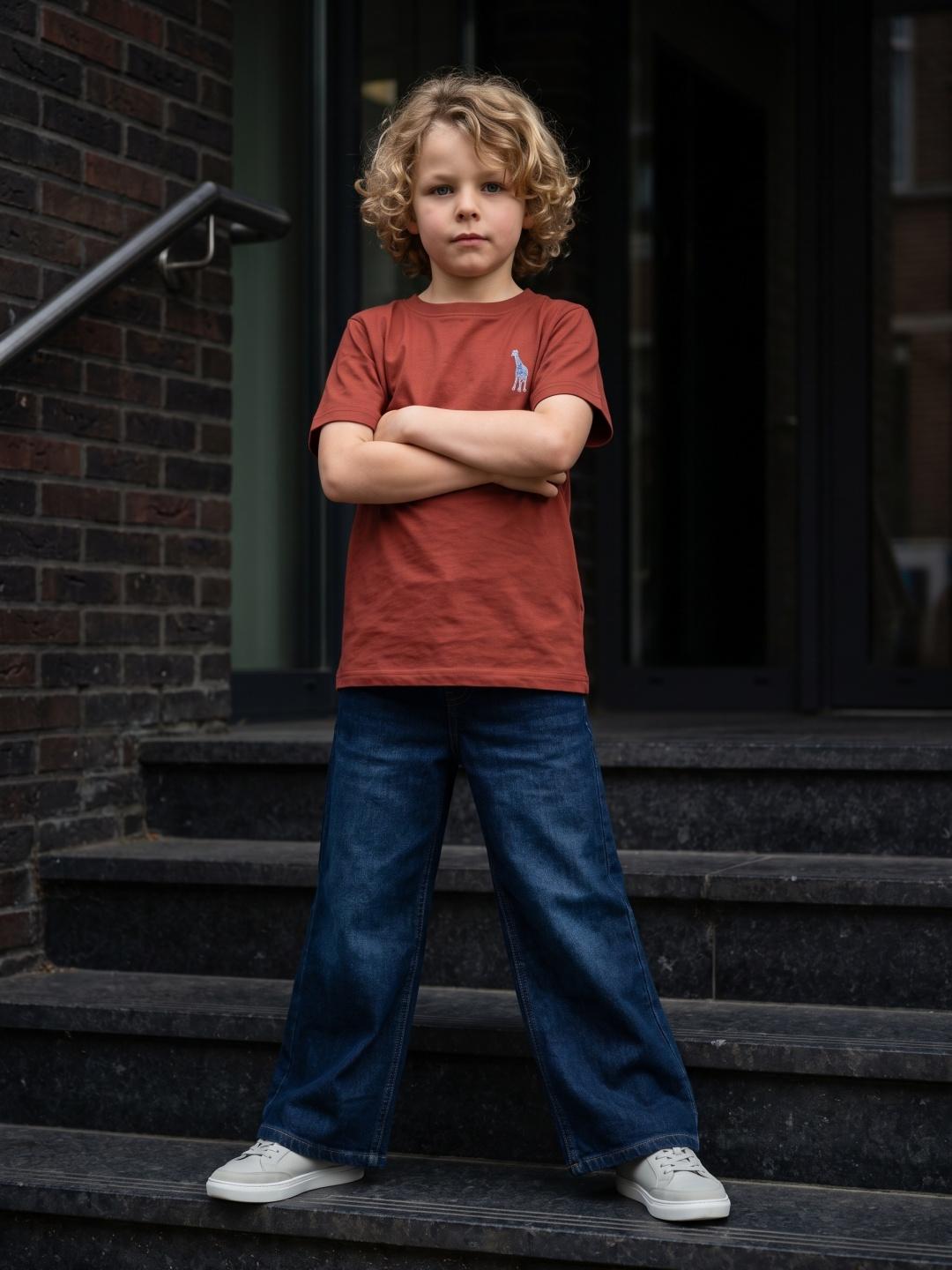 Blue Giraffe Boys Blue Straight Fit Stretchable Solid Jeans