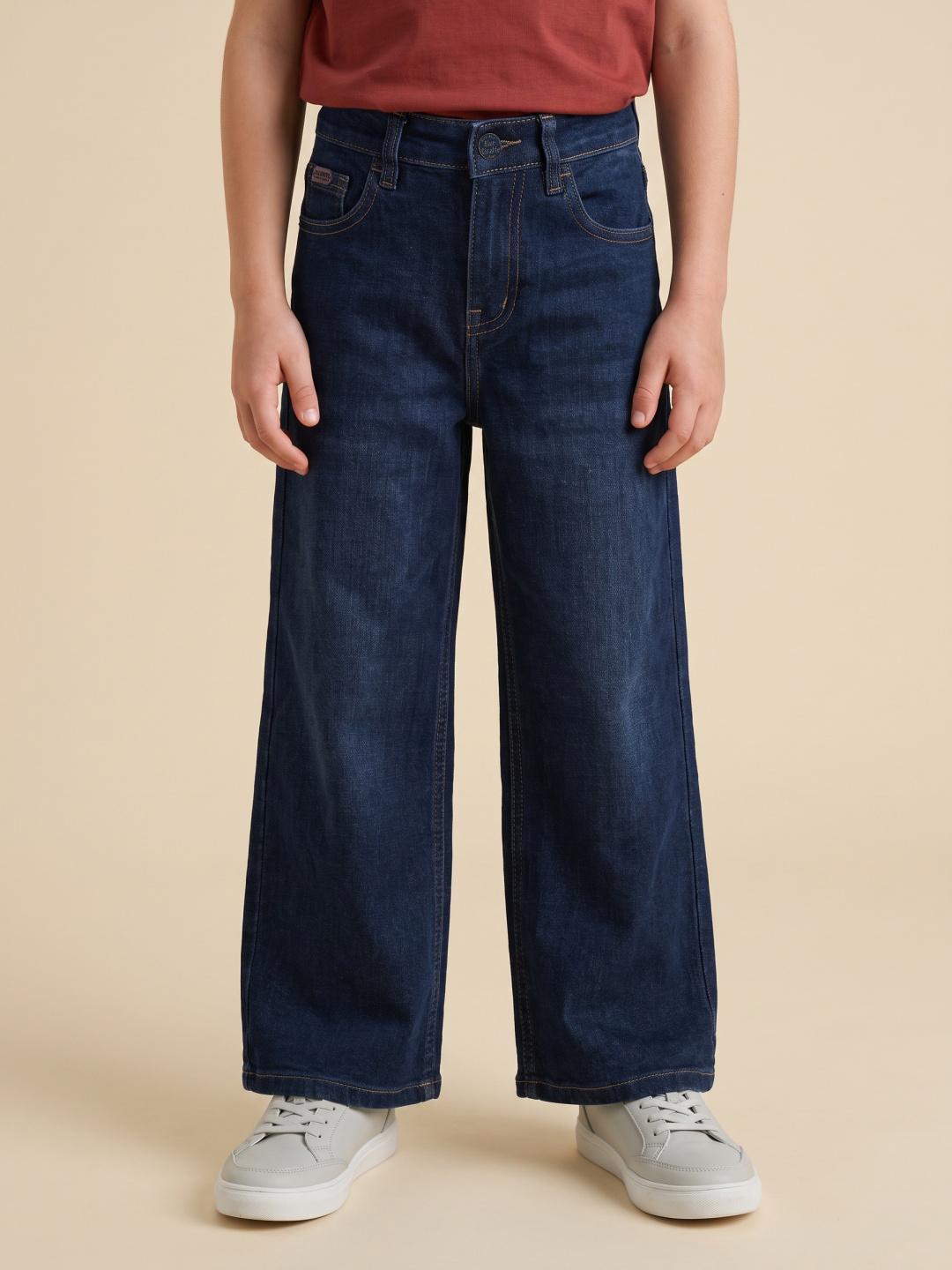 Blue Giraffe Boys Blue Straight Fit Stretchable Solid Jeans